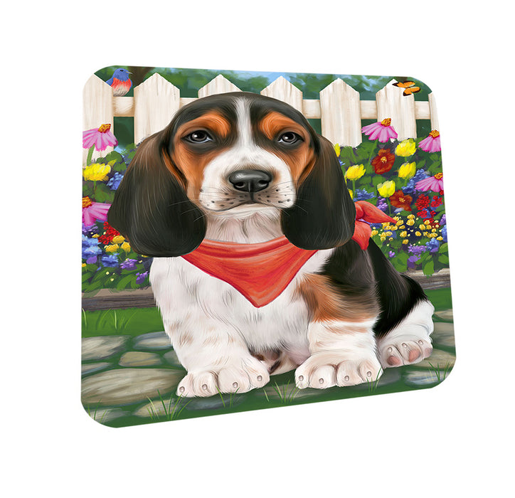 Spring Floral Basset Hound Dog Coasters Set of 4 CST49739