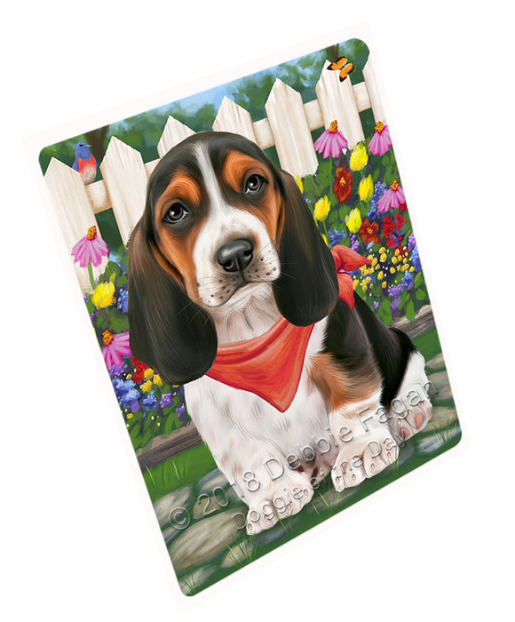 Spring Dog House Basset Hounds Dog Tempered Cutting Board C53205