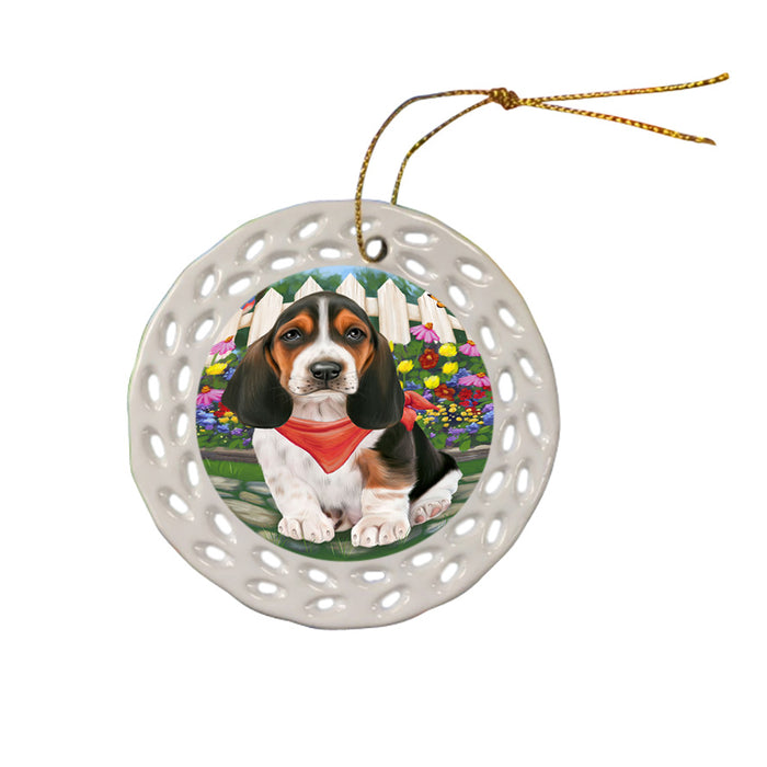 Spring Floral Basset Hound Dog Ceramic Doily Ornament DPOR49780
