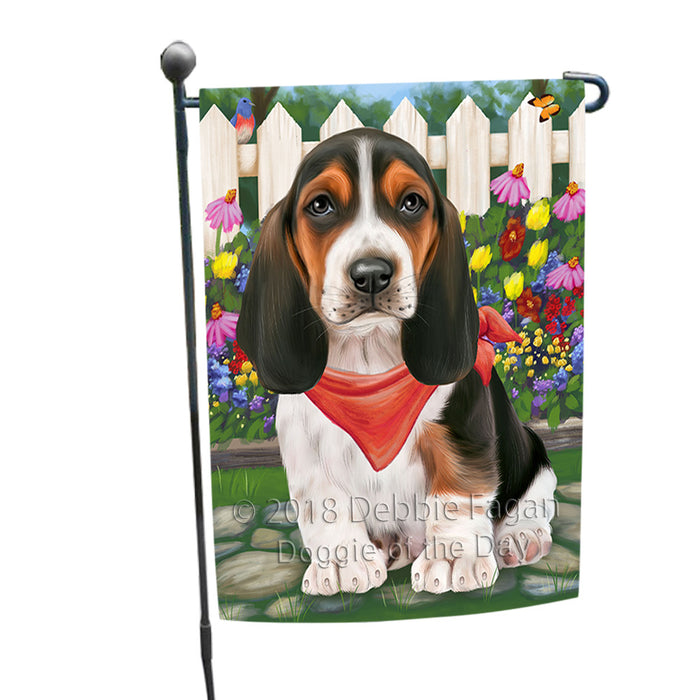 Spring Floral Basset Hound Dog Garden Flag GFLG49609