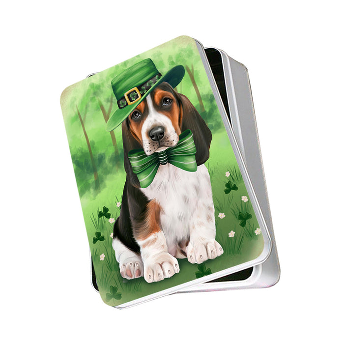 St. Patricks Day Irish Portrait Basset Hound Dog Photo Storage Tin PITN49309