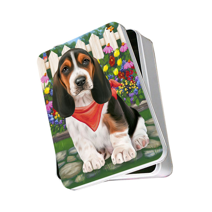 Spring Floral Basset Hound Dog Photo Storage Tin PITN49780