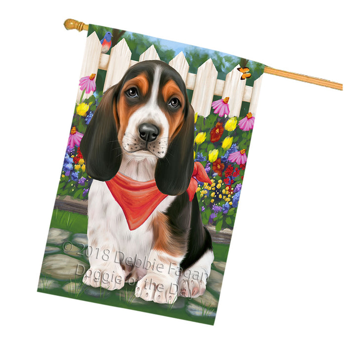 Spring Floral Basset Hound Dog House Flag FLG49745