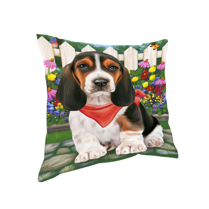 Spring Floral Basset Hound Dog Pillow PIL54976