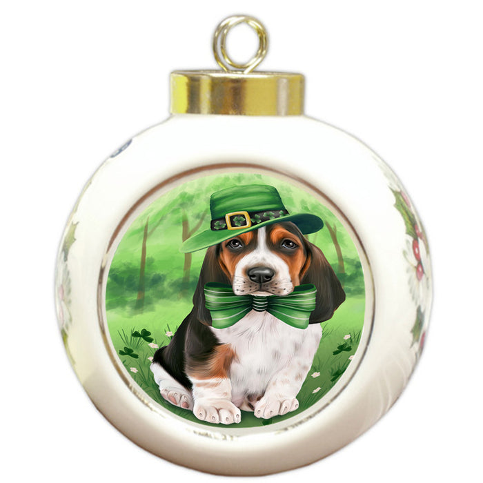 St. Patricks Day Irish Portrait Basset Hound Dog Round Ball Christmas Ornament RBPOR49309