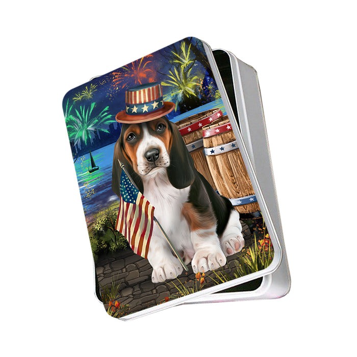 4th of July Independence Day Fireworks Basset Hound Dog at the Lake Photo Storage Tin PITN50914