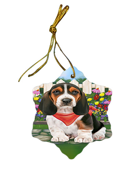 Spring Floral Basset Hound Dog Star Porcelain Ornament SPOR49772
