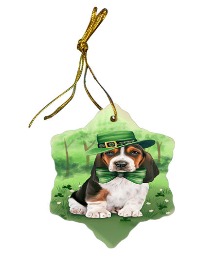 St. Patricks Day Irish Portrait Basset Hound Dog Star Porcelain Ornament SPOR49301