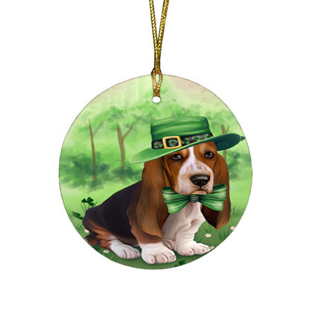 St. Patricks Day Irish Portrait Basset Hound Dog Round Flat Christmas Ornament RFPOR49301