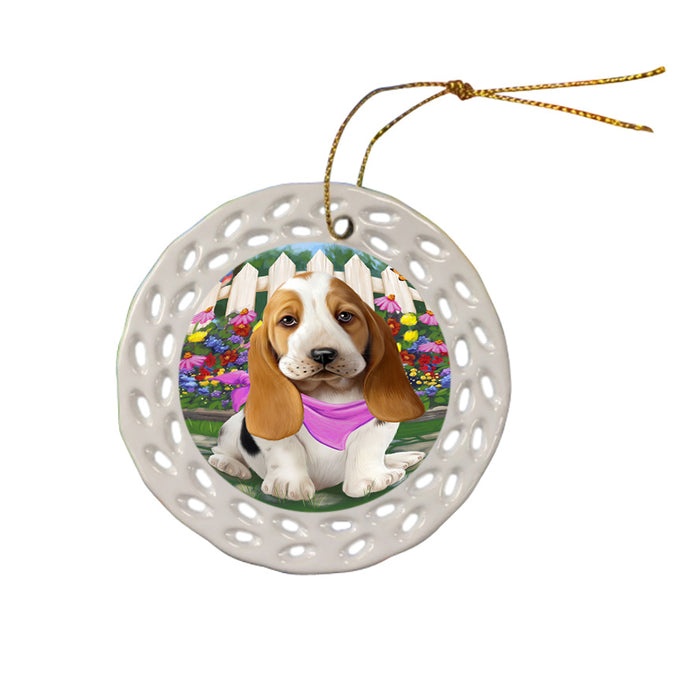 Spring Floral Basset Hound Dog Ceramic Doily Ornament DPOR49781