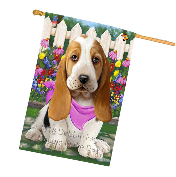 Spring Floral Basset Hound Dog House Flag FLG49746