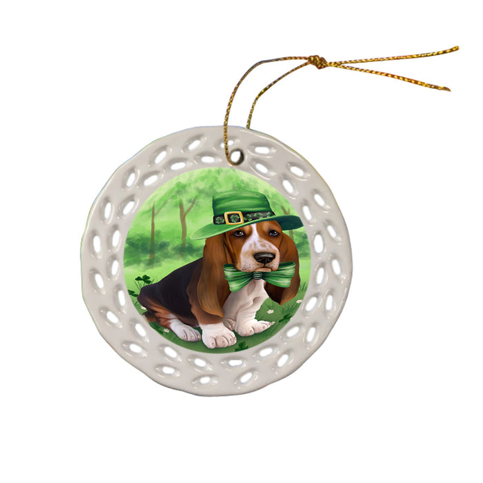 St. Patricks Day Irish Portrait Basset Hound Dog Ceramic Doily Ornament DPOR49310