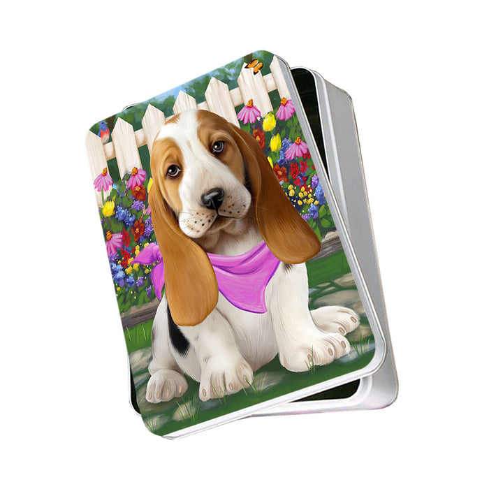 Spring Floral Basset Hound Dog Photo Storage Tin PITN49781