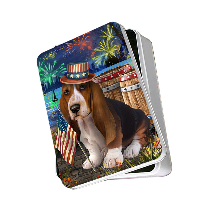 4th of July Independence Day Fireworks Basset Hound Dog at the Lake Photo Storage Tin PITN50915