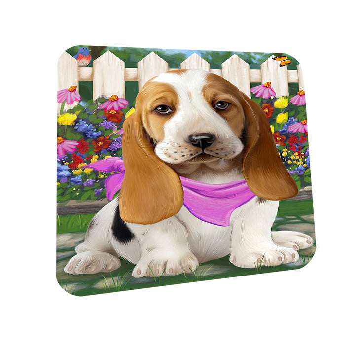 Spring Floral Basset Hound Dog Coasters Set of 4 CST49740