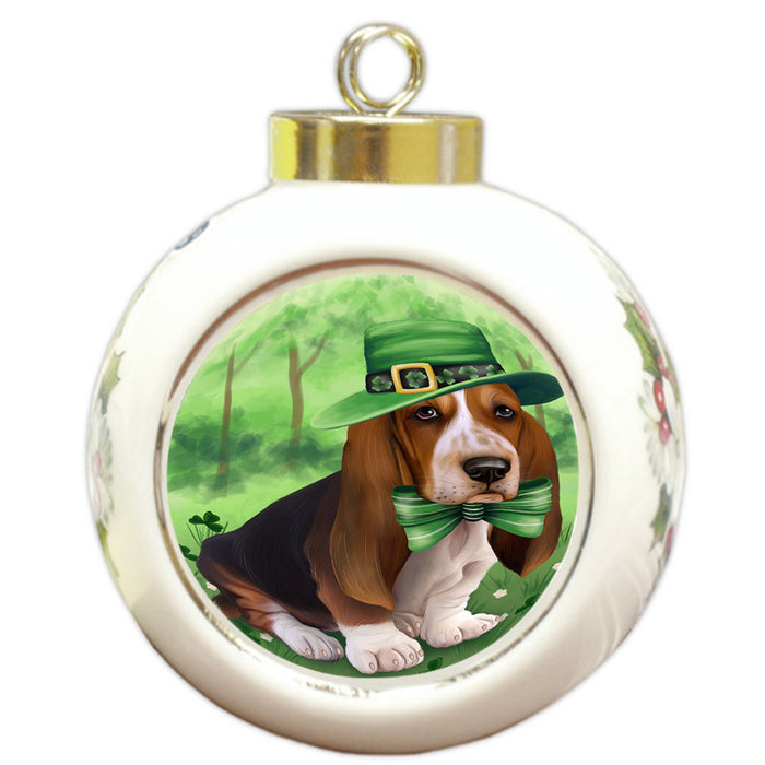 St. Patricks Day Irish Portrait Basset Hound Dog Round Ball Christmas Ornament RBPOR49310
