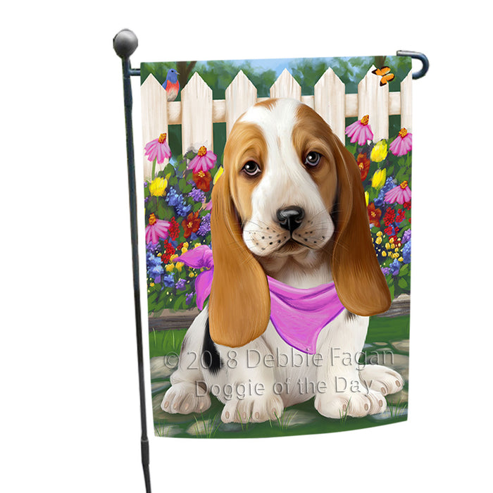 Spring Floral Basset Hound Dog Garden Flag GFLG49610