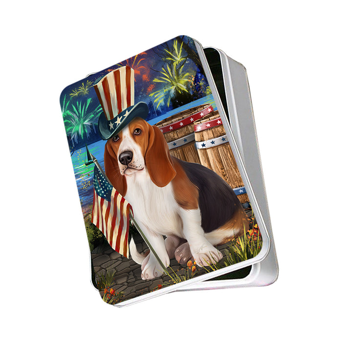4th of July Independence Day Fireworks Basset Hound Dog at the Lake Photo Storage Tin PITN50916