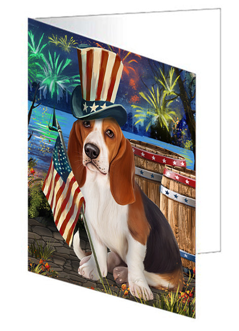 4th of July Independence Day Fireworks Basset Hound Dog at the Lake Handmade Artwork Assorted Pets Greeting Cards and Note Cards with Envelopes for All Occasions and Holiday Seasons GCD56777