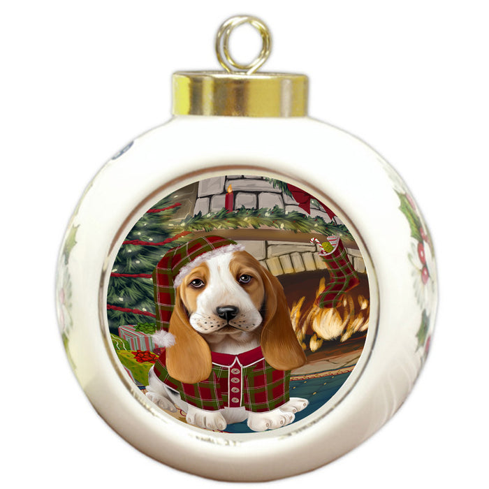 The Stocking was Hung Basset Hound Dog Round Ball Christmas Ornament RBPOR55544