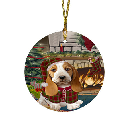 The Stocking was Hung Basset Hound Dog Round Flat Christmas Ornament RFPOR55544