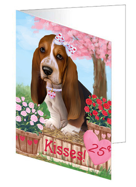 Rosie 25 Cent Kisses Basset Hound Dog Handmade Artwork Assorted Pets Greeting Cards and Note Cards with Envelopes for All Occasions and Holiday Seasons GCD71933