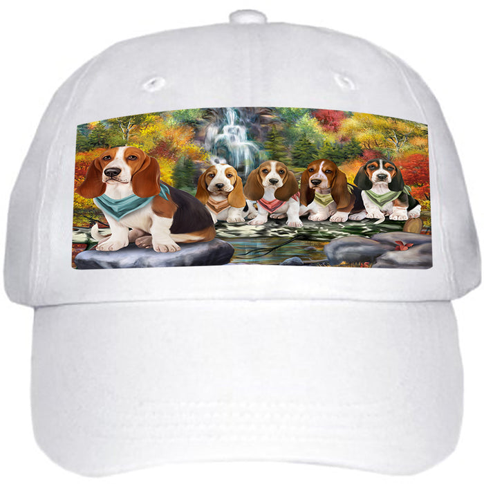 Scenic Waterfall Basset Hounds Dog Ball Hat Cap HAT59169