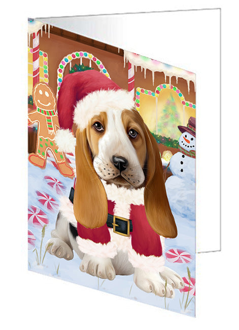 Christmas Gingerbread House Candyfest Basset Hound Dog Handmade Artwork Assorted Pets Greeting Cards and Note Cards with Envelopes for All Occasions and Holiday Seasons GCD72998