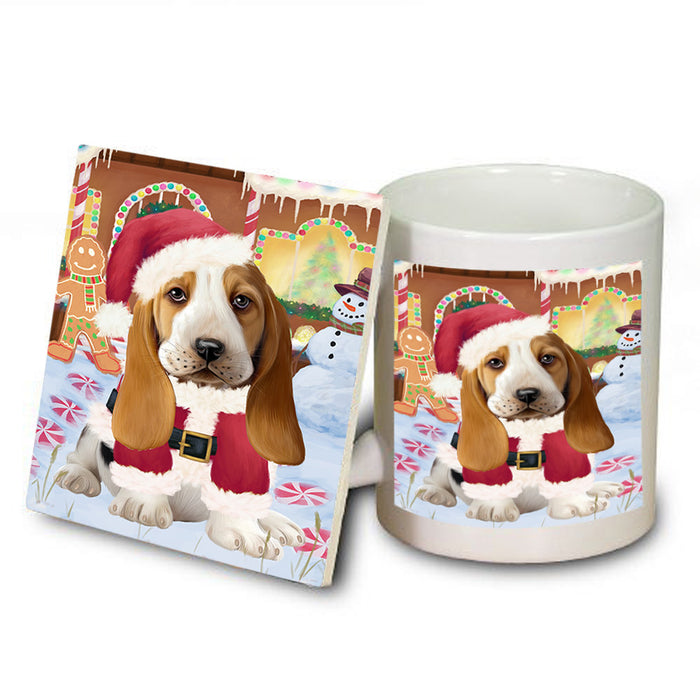 Christmas Gingerbread House Candyfest Basset Hound Dog Mug and Coaster Set MUC56153