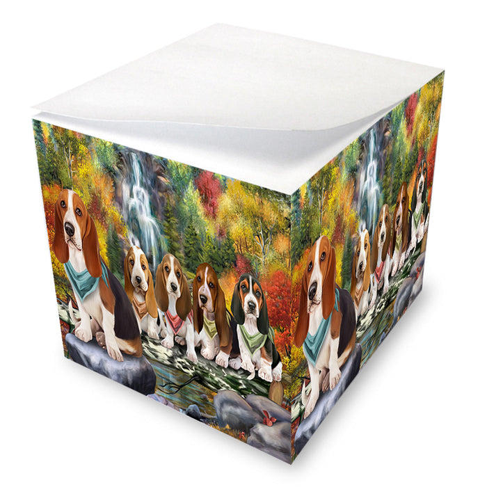 Scenic Waterfall Basset Hounds Dog Note Cube NOC51812