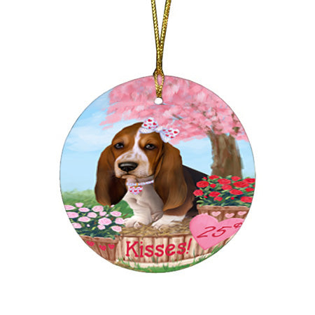 Rosie 25 Cent Kisses Basset Hound Dog Round Flat Christmas Ornament RFPOR56162