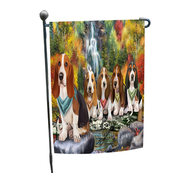 Scenic Waterfall Basset Hounds Dog Garden Flag GFLG51809