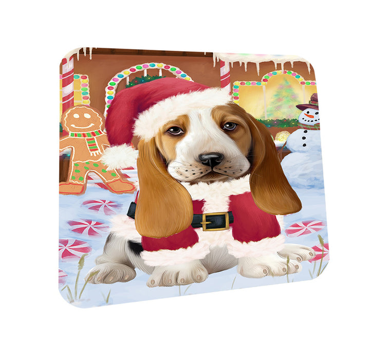Christmas Gingerbread House Candyfest Basset Hound Dog Coasters Set of 4 CST56119