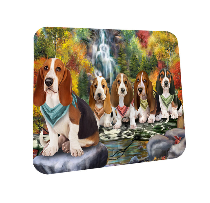 Scenic Waterfall Basset Hounds Dog Coasters Set of 4 CST51771