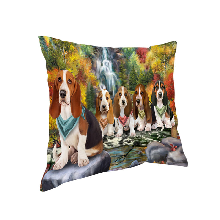 Scenic Waterfall Basset Hounds Dog Pillow PIL63612