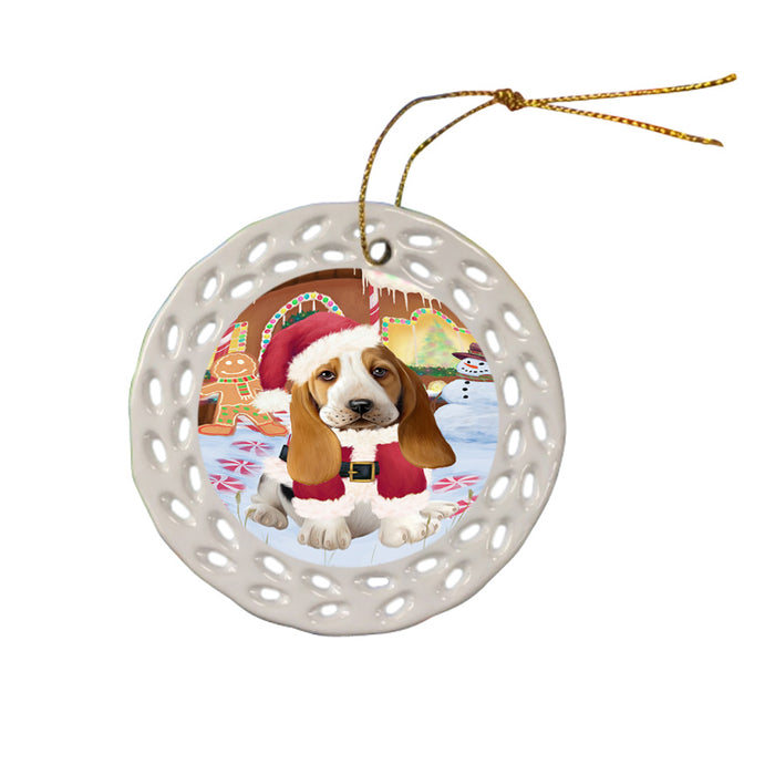 Christmas Gingerbread House Candyfest Basset Hound Dog Ceramic Doily Ornament DPOR56517