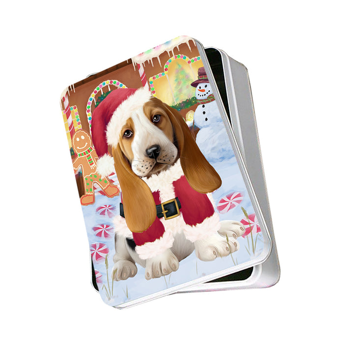 Christmas Gingerbread House Candyfest Basset Hound Dog Photo Storage Tin PITN56080