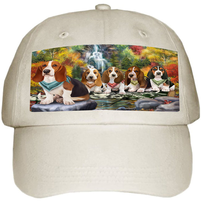 Scenic Waterfall Basset Hounds Dog Ball Hat Cap HAT59169