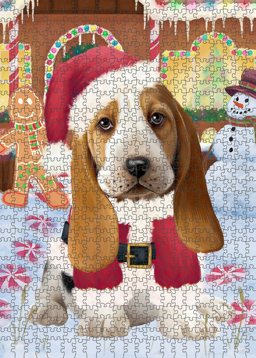 Christmas Gingerbread House Candyfest Basset Hound Dog Puzzle with Photo Tin PUZL92844