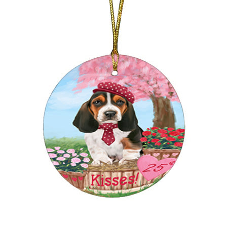 Rosie 25 Cent Kisses Basset Hound Dog Round Flat Christmas Ornament RFPOR56163