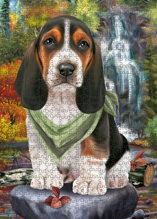 Scenic Waterfall Basset Hound Dog Puzzle with Photo Tin PUZL59526