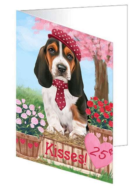 Rosie 25 Cent Kisses Basset Hound Dog Handmade Artwork Assorted Pets Greeting Cards and Note Cards with Envelopes for All Occasions and Holiday Seasons GCD71936