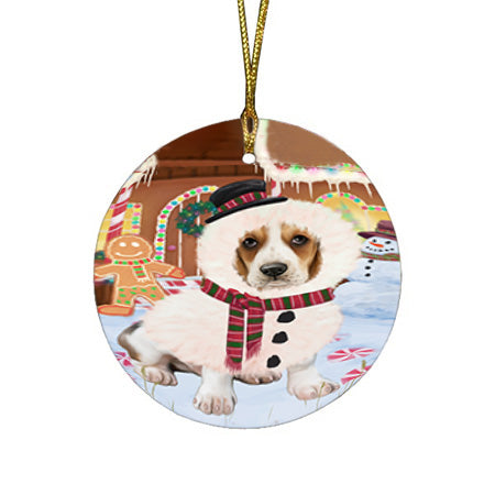Christmas Gingerbread House Candyfest Basset Hound Dog Round Flat Christmas Ornament RFPOR56518