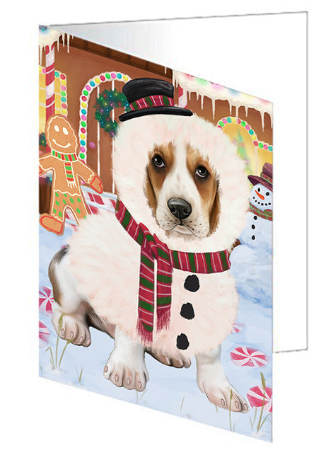 Christmas Gingerbread House Candyfest Basset Hound Dog Handmade Artwork Assorted Pets Greeting Cards and Note Cards with Envelopes for All Occasions and Holiday Seasons GCD73001