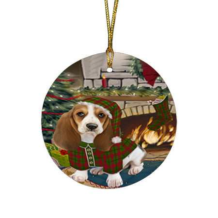 The Stocking was Hung Basset Hound Dog Round Flat Christmas Ornament RFPOR55545