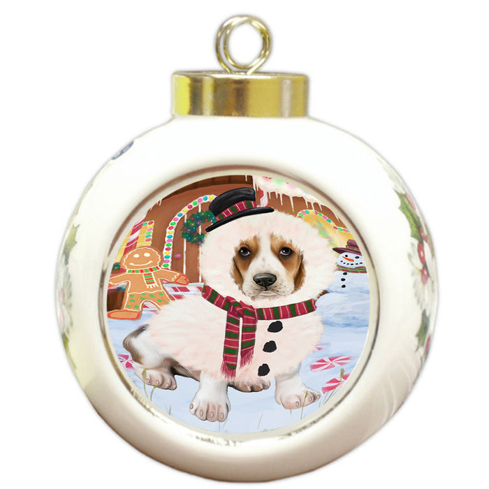Christmas Gingerbread House Candyfest Basset Hound Dog Round Ball Christmas Ornament RBPOR56518