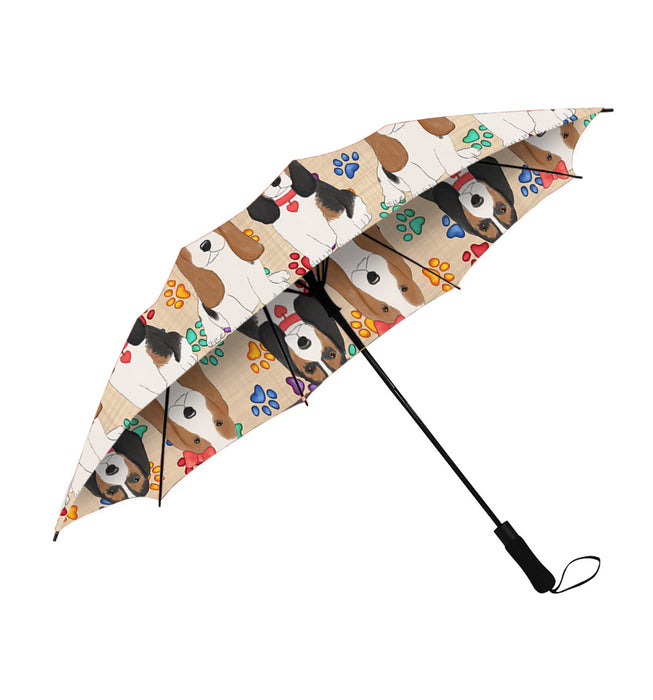 Rainbow Paw Print Basset Hound Dogs Red Semi-Automatic Foldable Umbrella