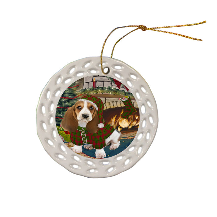 The Stocking was Hung Basset Hound Dog Ceramic Doily Ornament DPOR55545