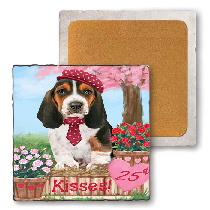 Rosie 25 Cent Kisses Basset Hound Dog Set of 4 Natural Stone Marble Tile Coasters MCST50807