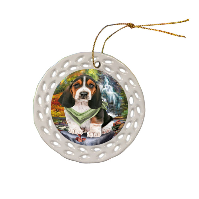 Scenic Waterfall Basset Hound Dog Ceramic Doily Ornament DPOR51813